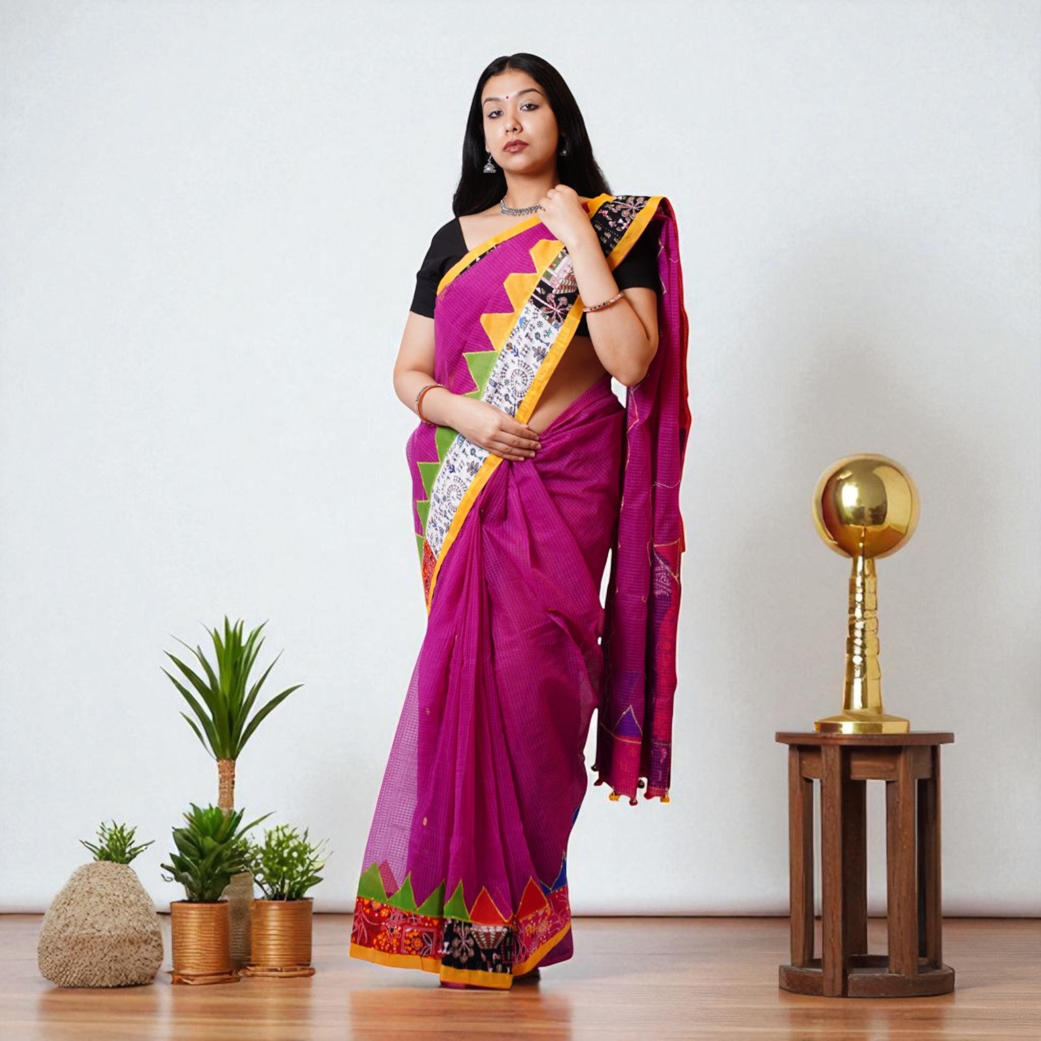 Plum Purple Applique Kota Cotton Saree