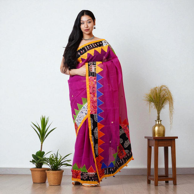 Plum Purple Applique Kota Cotton Saree