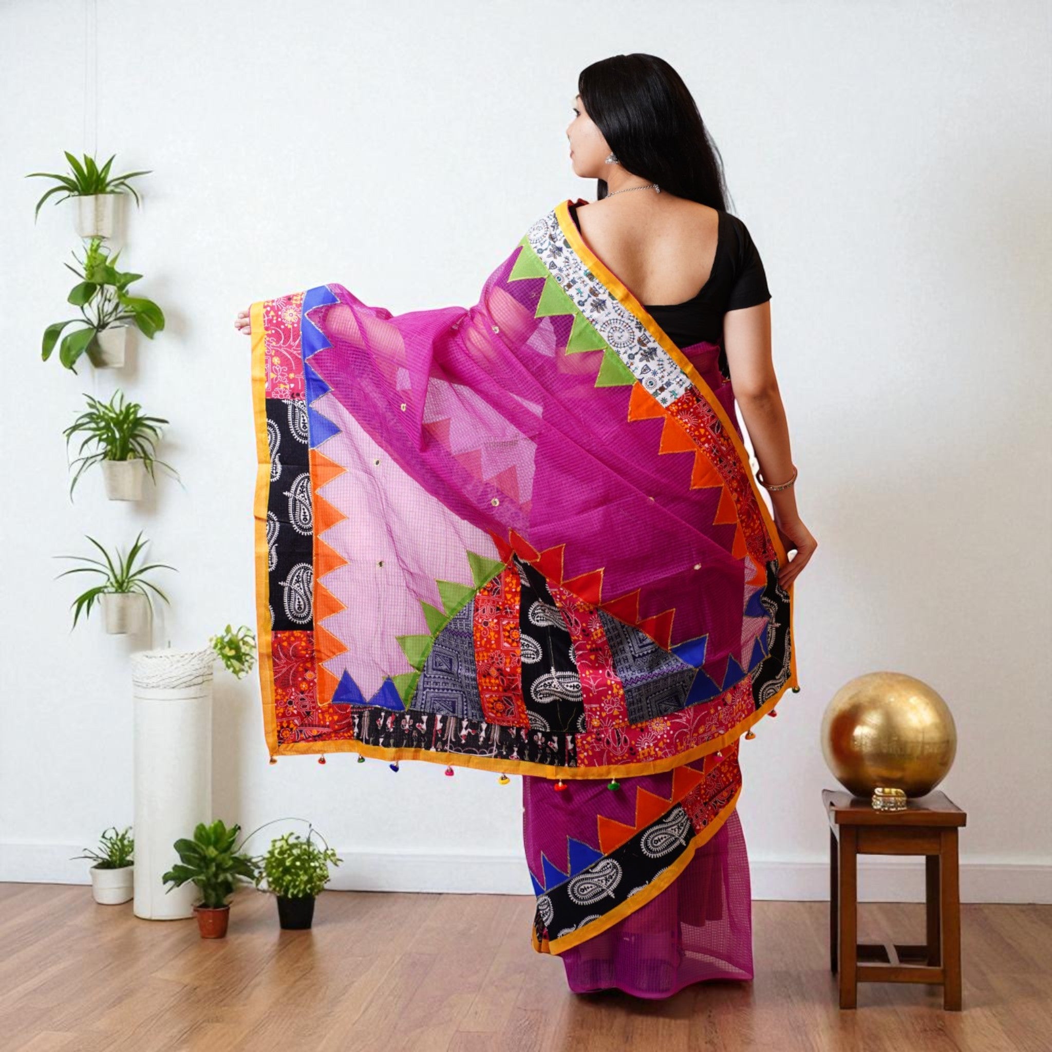 Plum Purple Applique Kota Cotton Saree