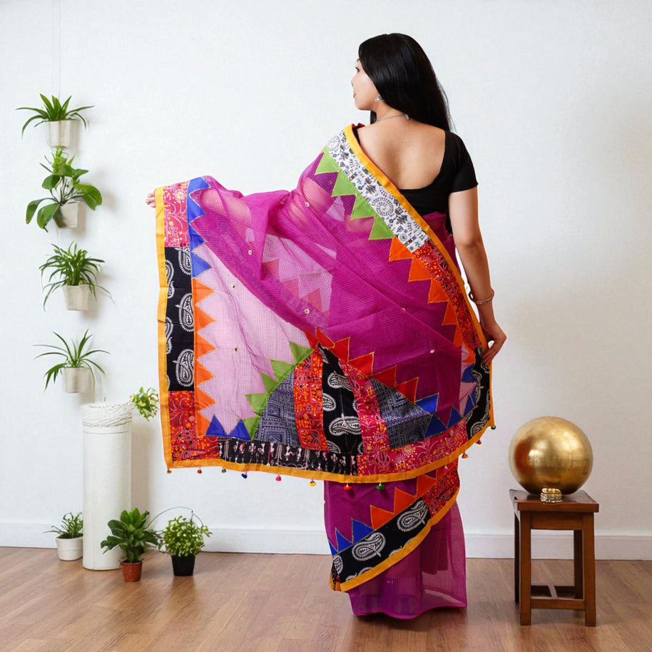 Plum Purple Applique Kota Cotton Saree