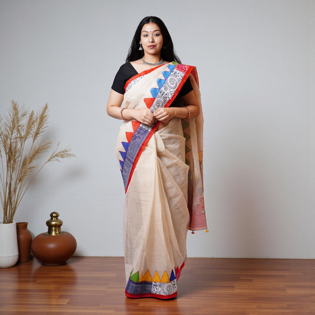 White Applique Kota Cotton Saree