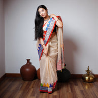 White Applique Kota Cotton Saree
