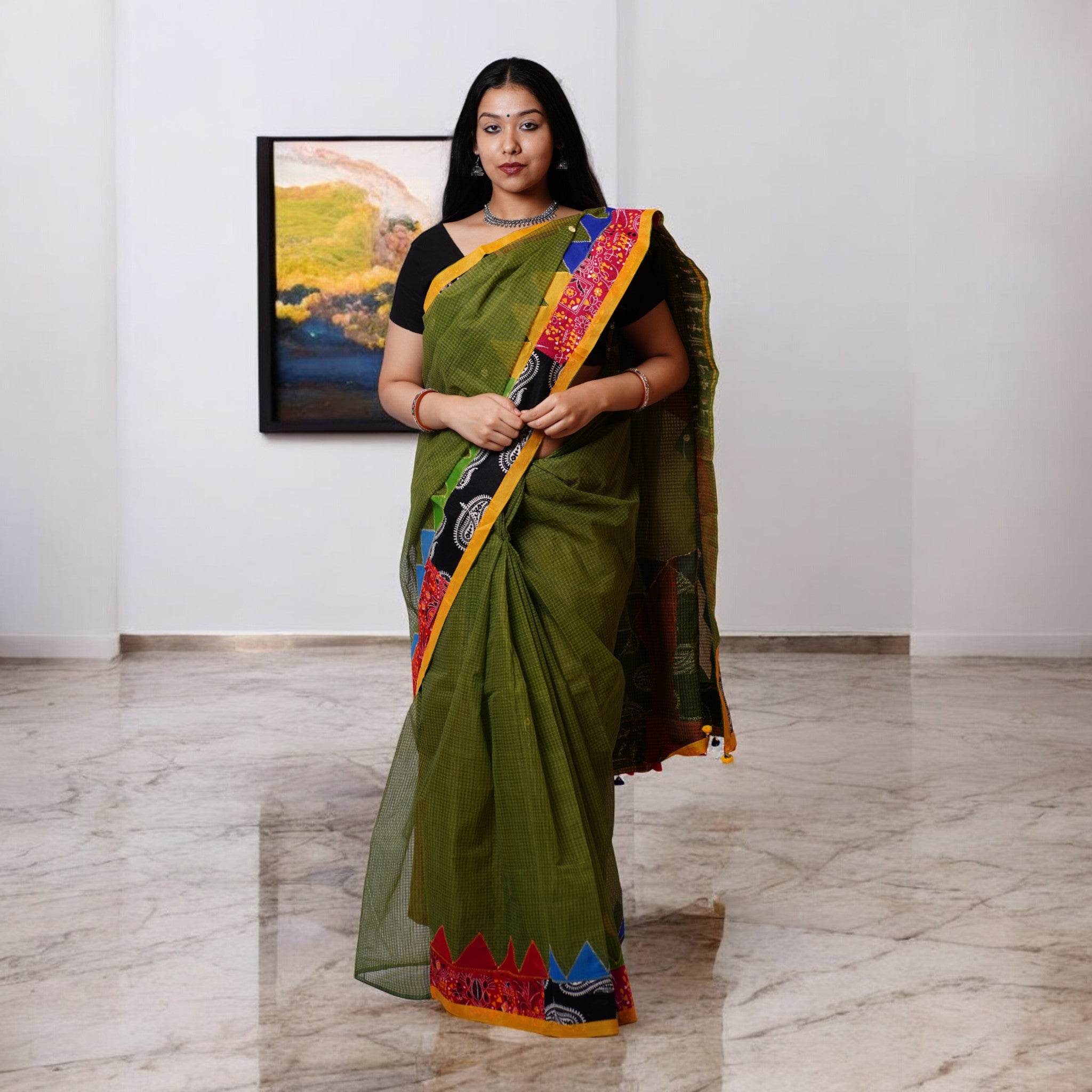 Green Applique Kota Cotton Saree