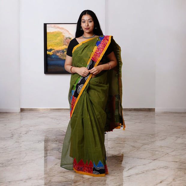 Green Applique Kota Cotton Saree