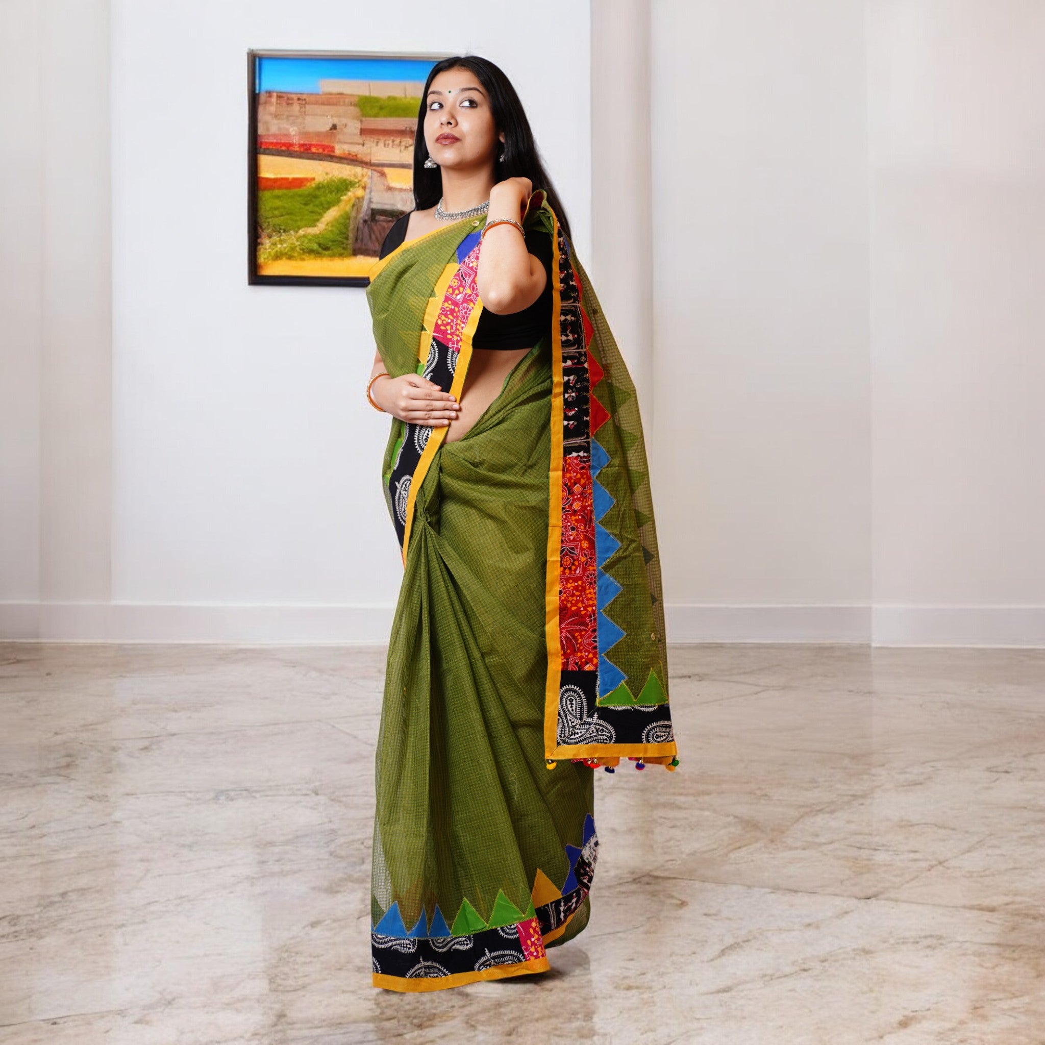 Green Applique Kota Cotton Saree