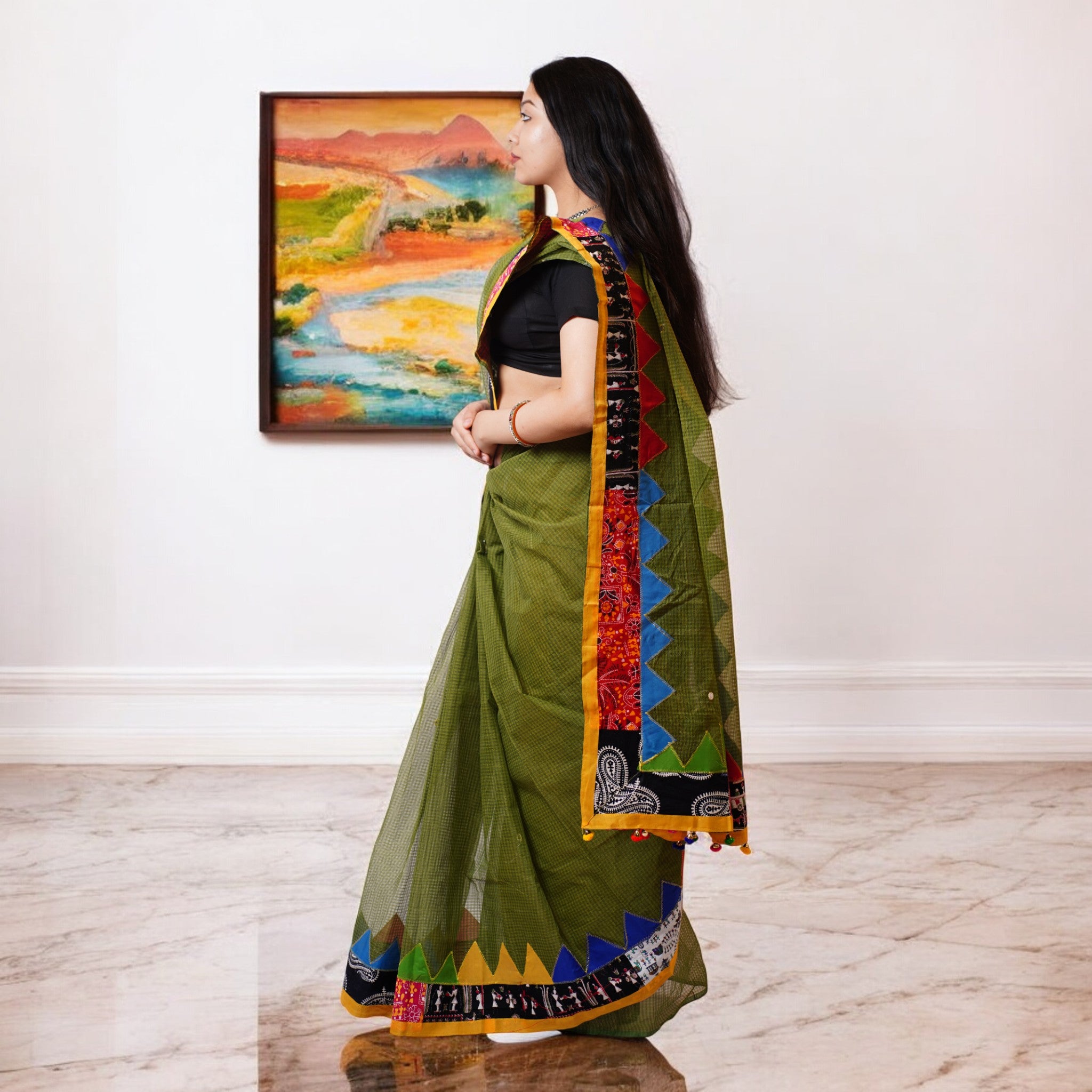 Green Applique Kota Cotton Saree