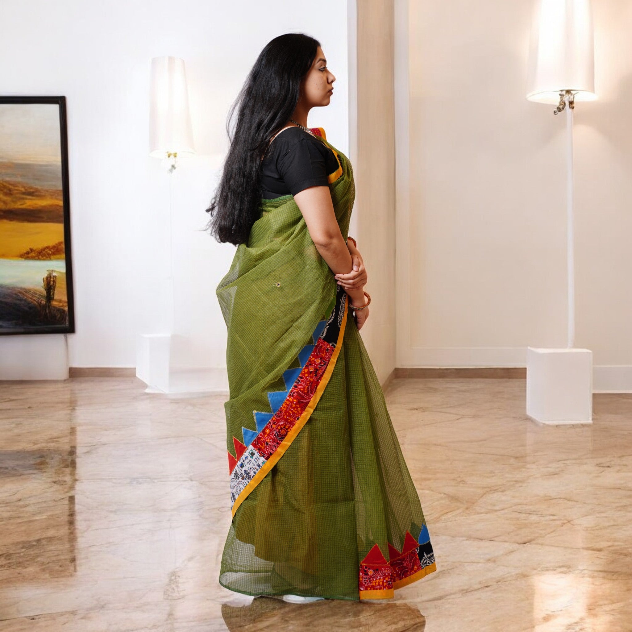 Green Applique Kota Cotton Saree