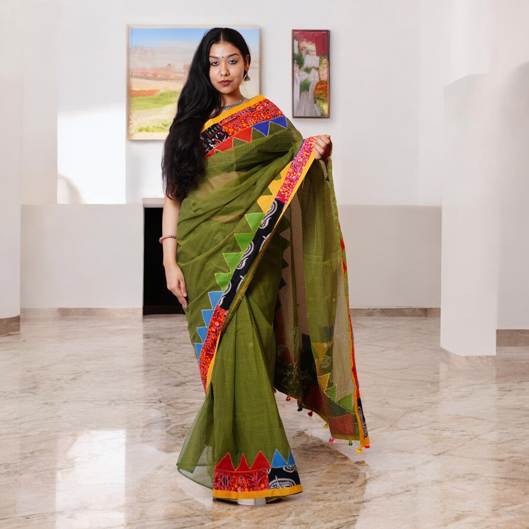 Green Applique Kota Cotton Saree