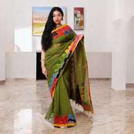 Green Applique Kota Cotton Saree