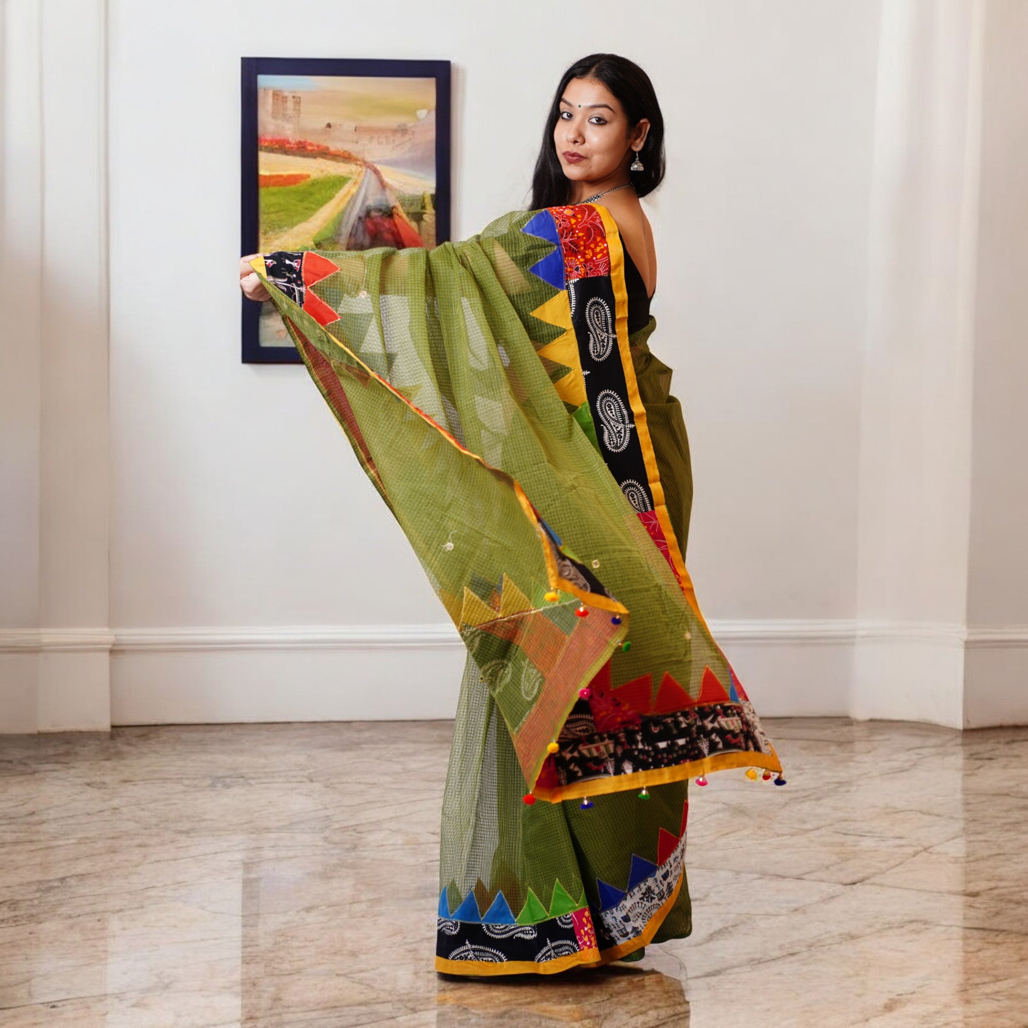 Green Applique Kota Cotton Saree