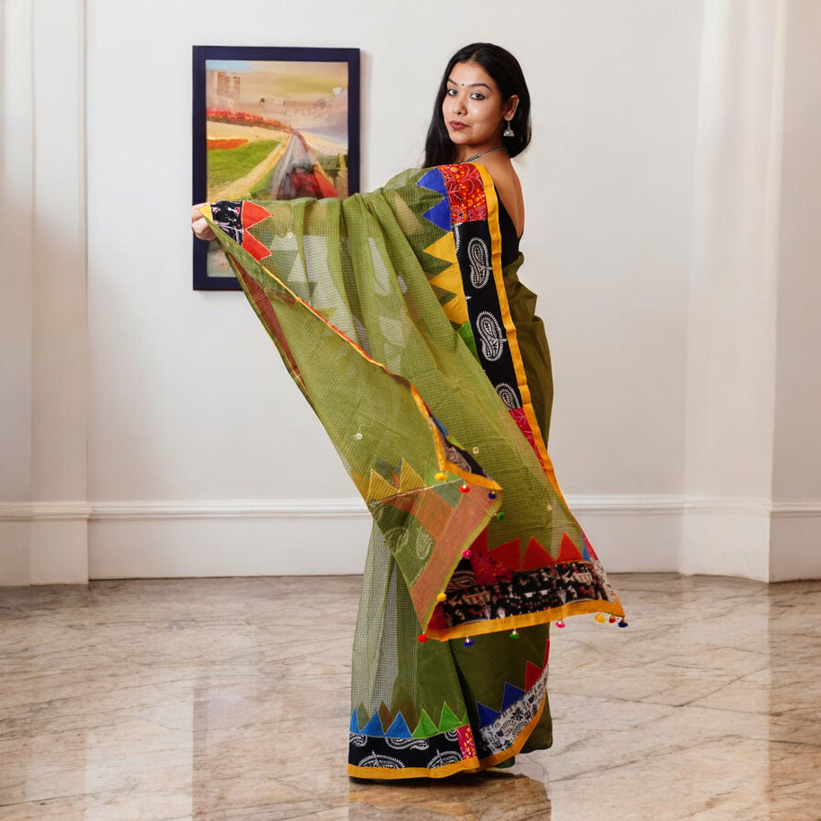 Green Applique Kota Cotton Saree