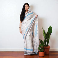 White Check Handwoven Cotton Saree