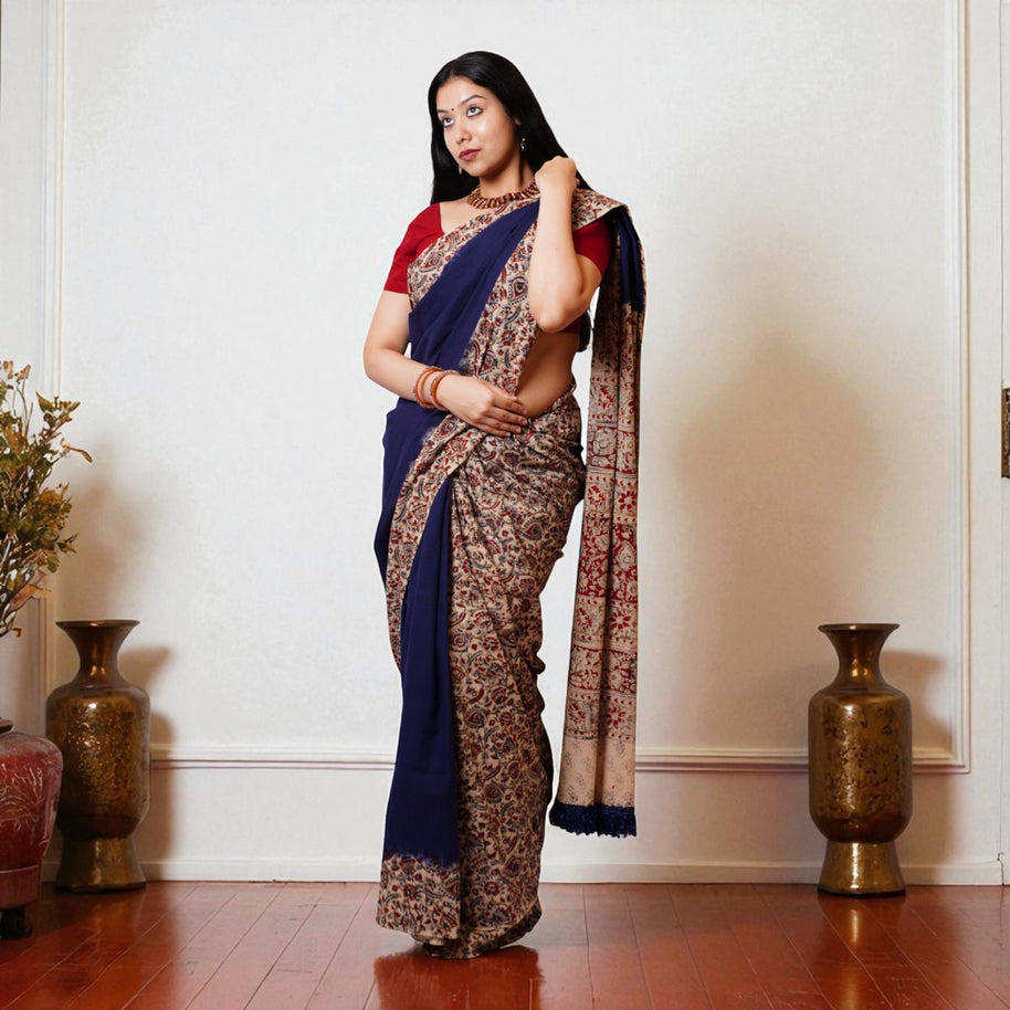 Neelajrak Handblock Cotton Saree