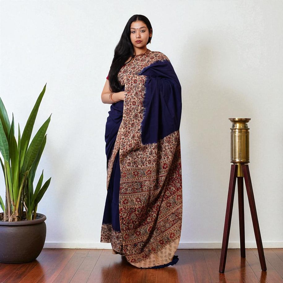 Neelajrak Handblock Cotton Saree