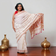 White Pink Zig Zag Cotton Saree
