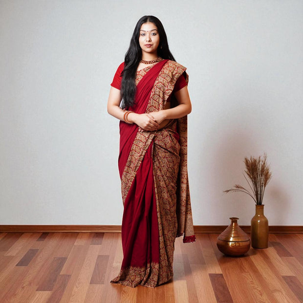 GulAjrak Handblock Cotton Saree