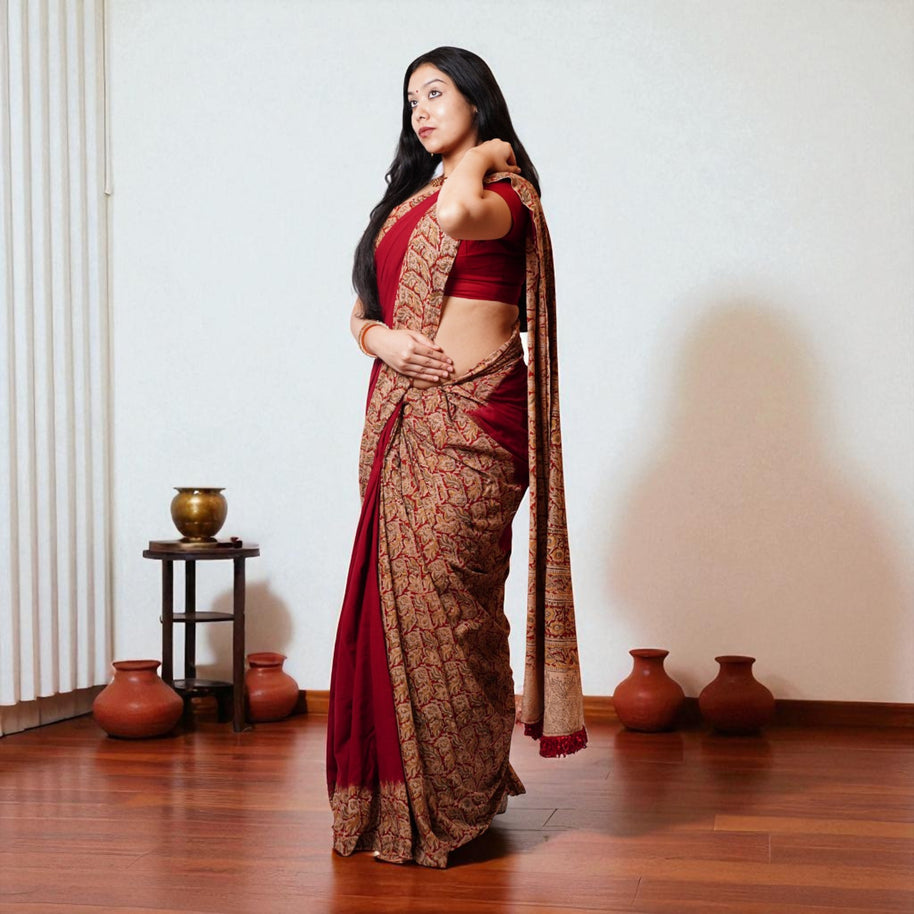 GulAjrak Handblock Cotton Saree