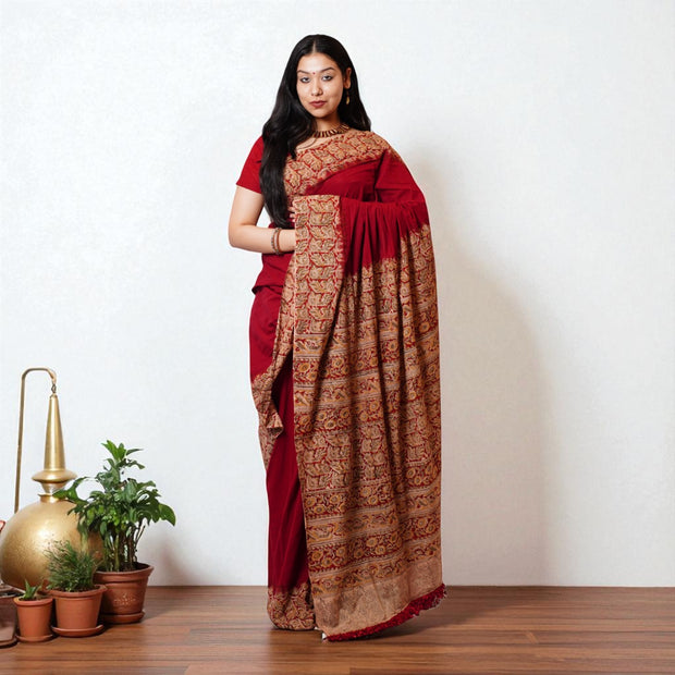 GulAjrak Handblock Cotton Saree