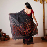 Black Orange Zig Zag Cotton Saree