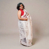 White Chikankari Organza Saree