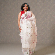 White Chikankari Organza Saree