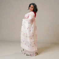 White Chikankari Organza Saree