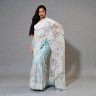 Blue Chikankari Organza Saree