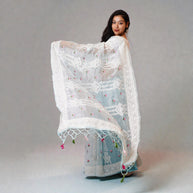 Blue Chikankari Organza Saree