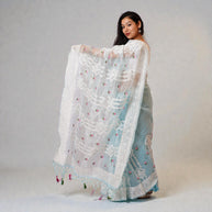 Blue Chikankari Organza Saree