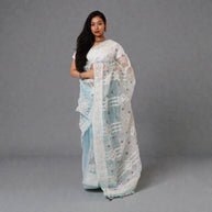 Blue Chikankari Organza Saree