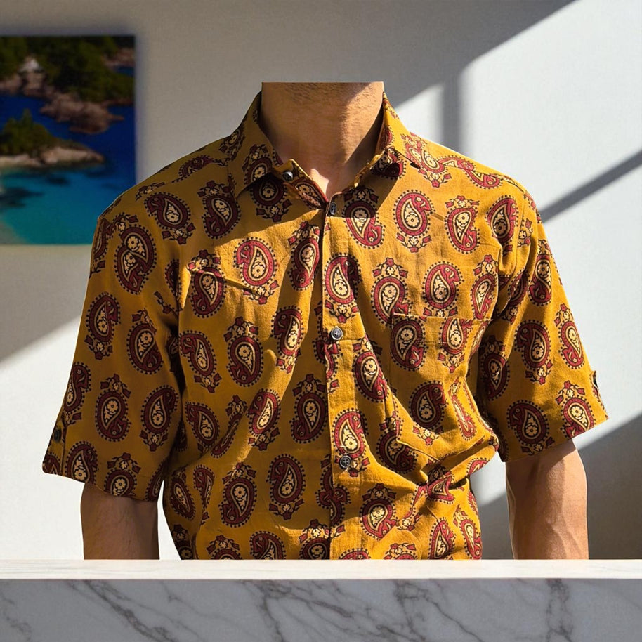 Artsy Hand Block Print Mens Shirt