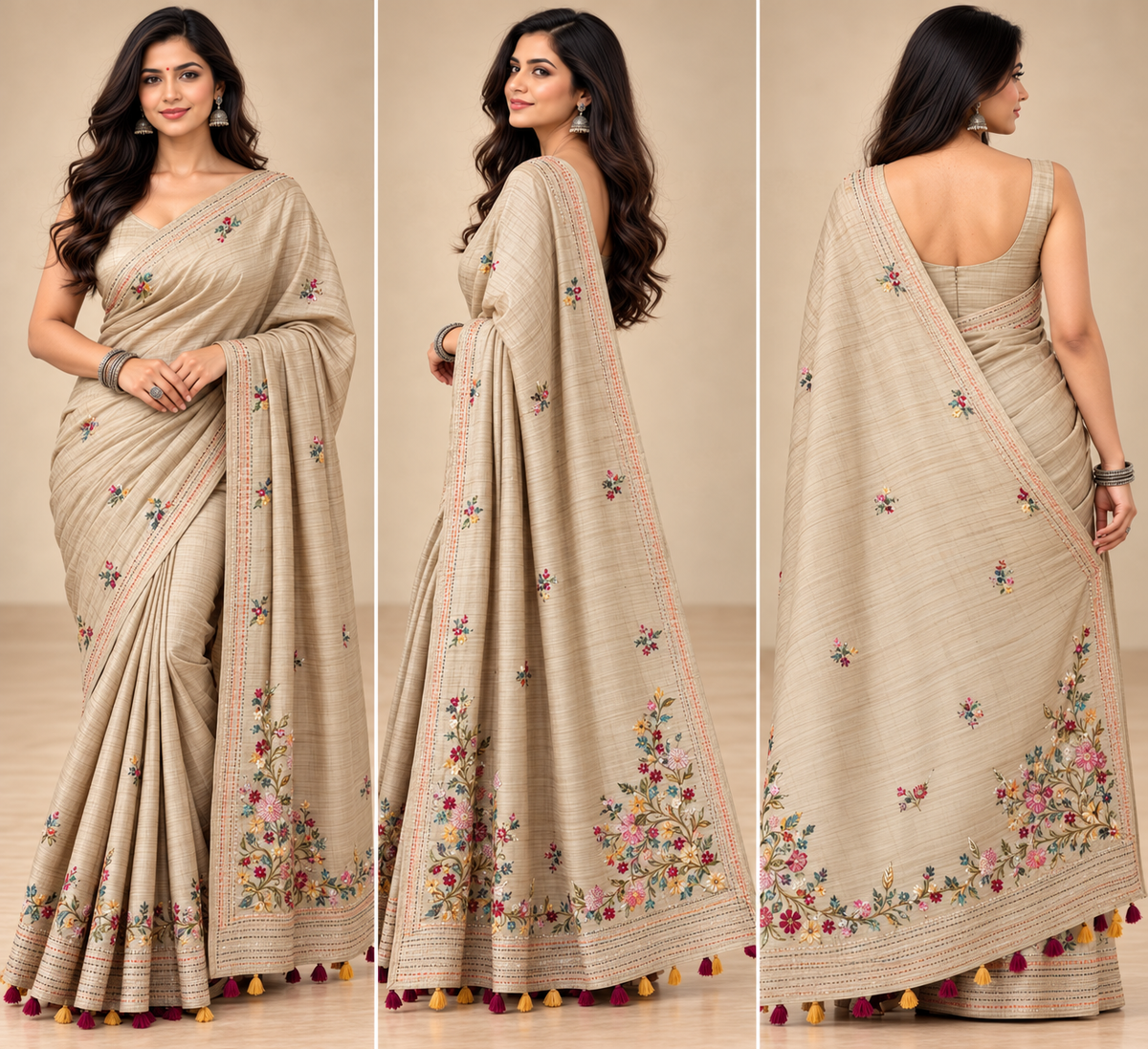 Golden Floral Semi Tussar Saree
