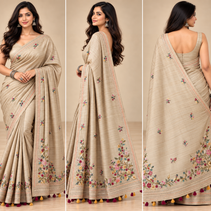 Golden Floral Semi Tussar Saree