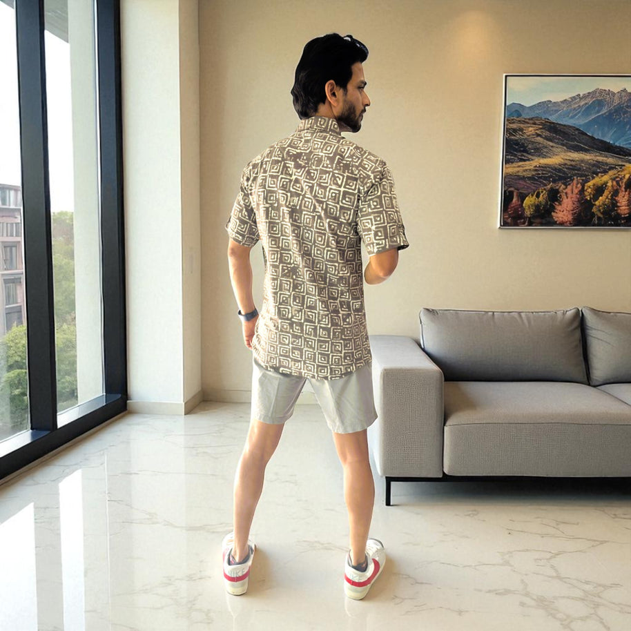 Artsy Hand Block Print Mens Shirt