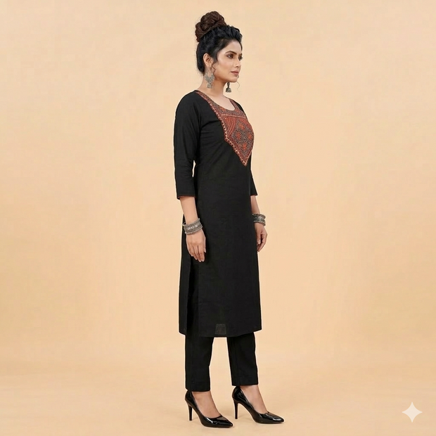 Black Mashru Silk-Cotton Kurta