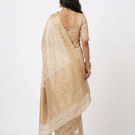 Light Brown Tussar Cutwork Silk Saree