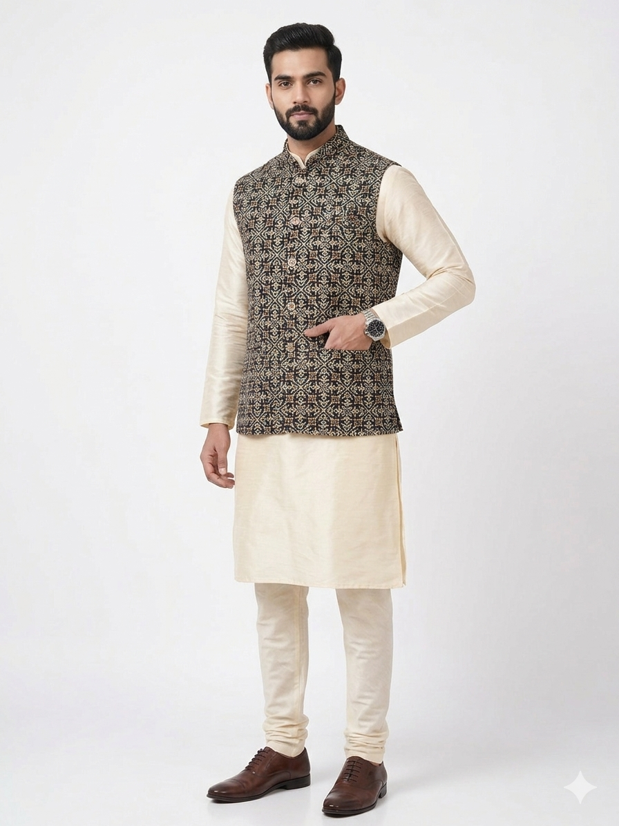Black Ajrakh Silk Jacket