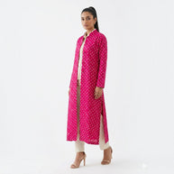 Pink Modal Silk Bandhej Long Blazer