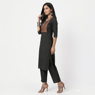 Dark Black Stripe Cotton Kurta Set