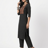 Dark Black Stripe Cotton Kurta Set