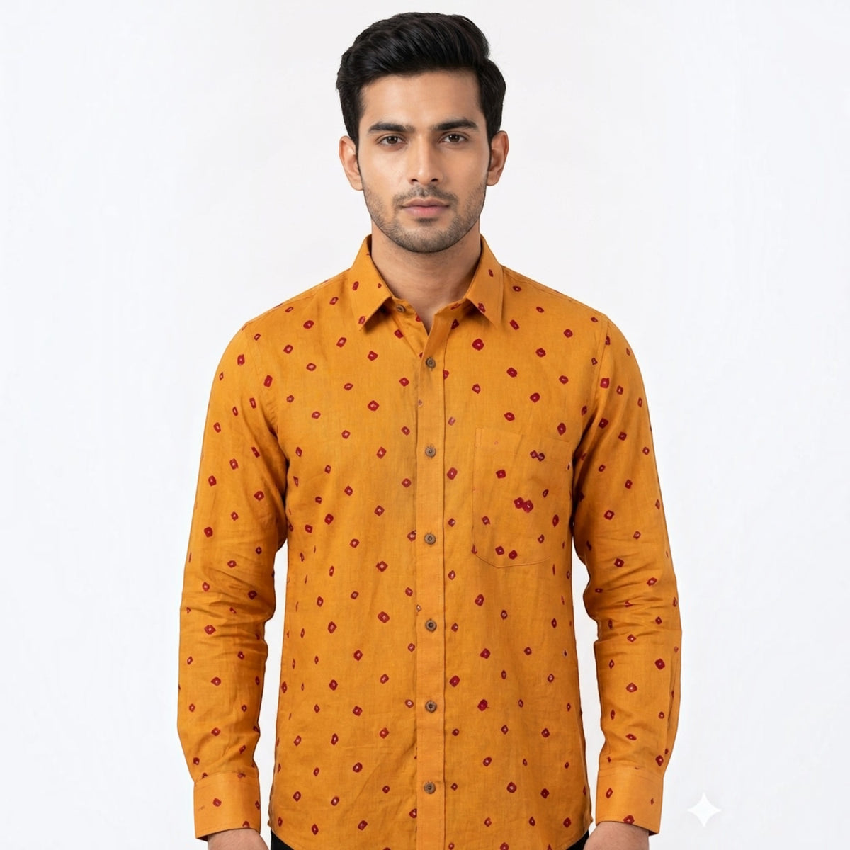 Orange Bandhani Cotton Shirt