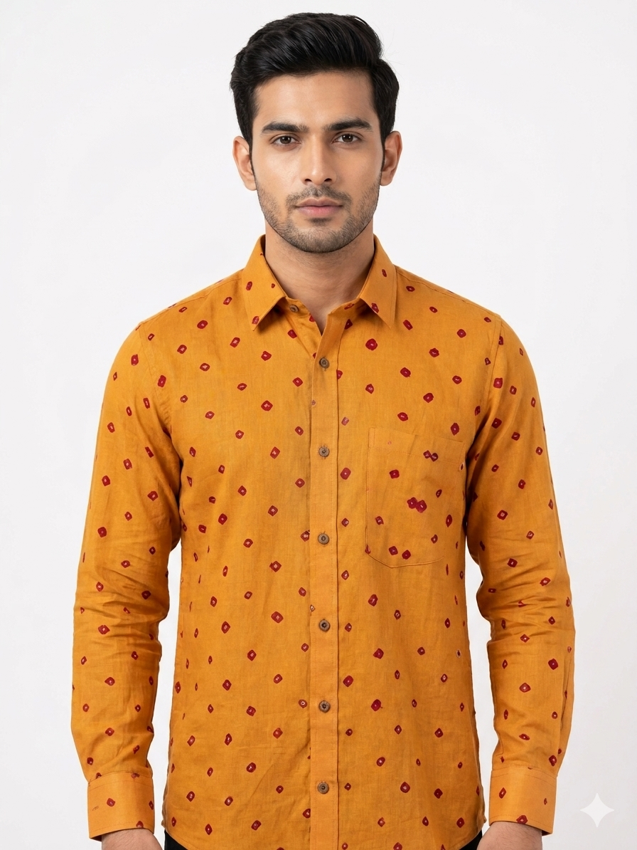 Orange Bandhani Cotton Shirt