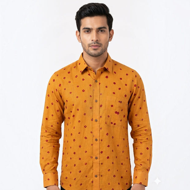 Orange Bandhani Cotton Shirt
