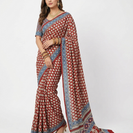 Maroon Ajrakh Modal Silk Saree