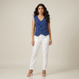 Blue Modal Silk Bandhej Waistcoat