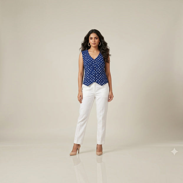 Blue Modal Silk Bandhej Waistcoat