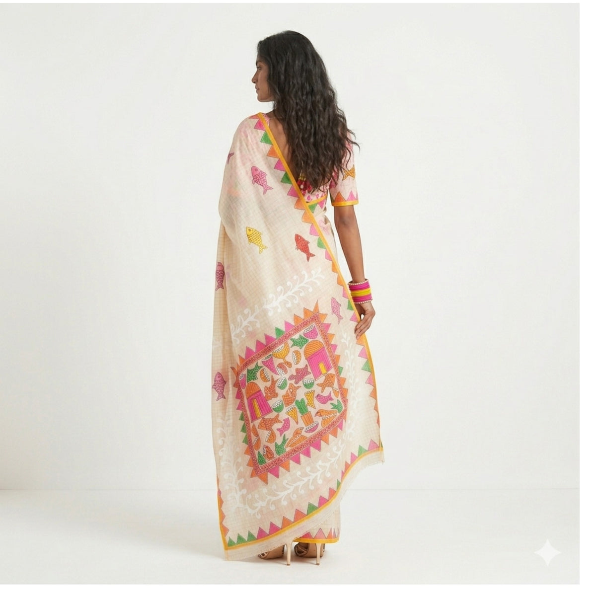 Cream Handpainted Cotton Saree