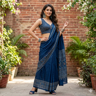 Dark Blue Ajrakh Modal Silk Blouse