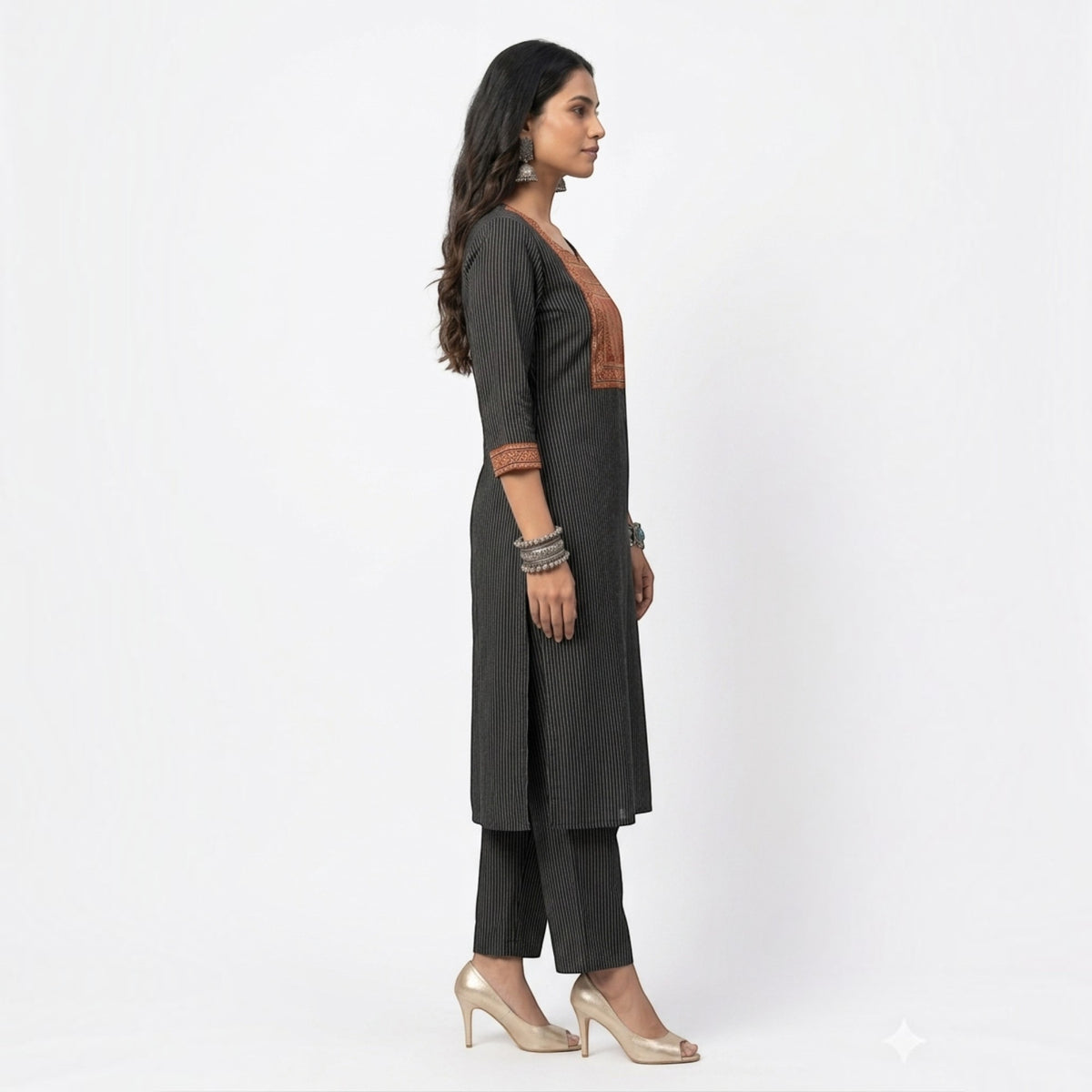 Black Stripe Cotton Kurta Set