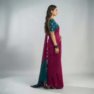 Purple Teal Handloom Cotton Saree